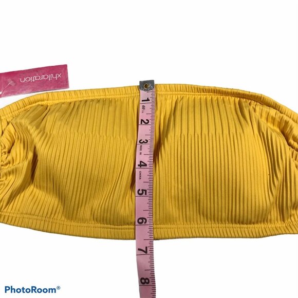 Xhilaration Womens Size D/DD Swim Bandeau Bikini Top Ribbed Yellow Missing Strap - Picture 10 of 11